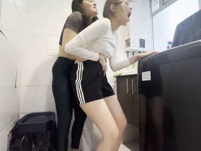 Hot colombian lesbians fingering pussy eating in laundry room - homemade 4k sex